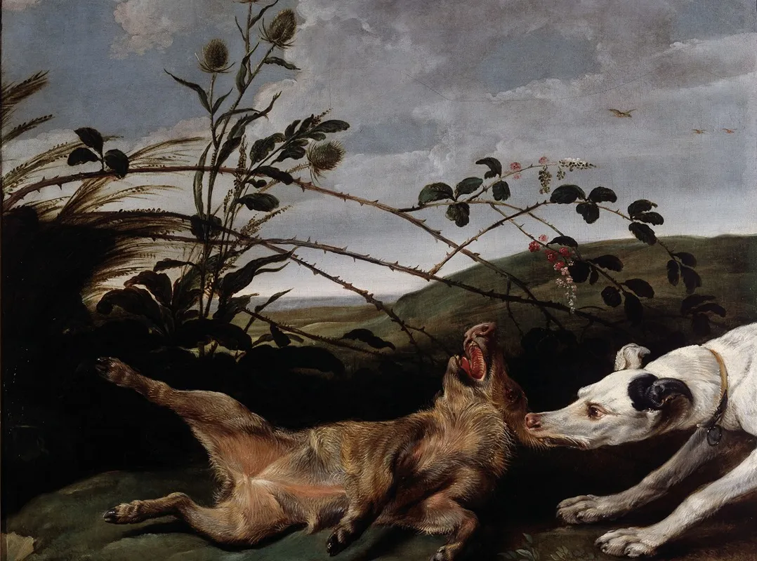A Greyhound Catching A Young Wild Boar 2 Wall Art by Frans Snijders - High-Resolution Digital Print