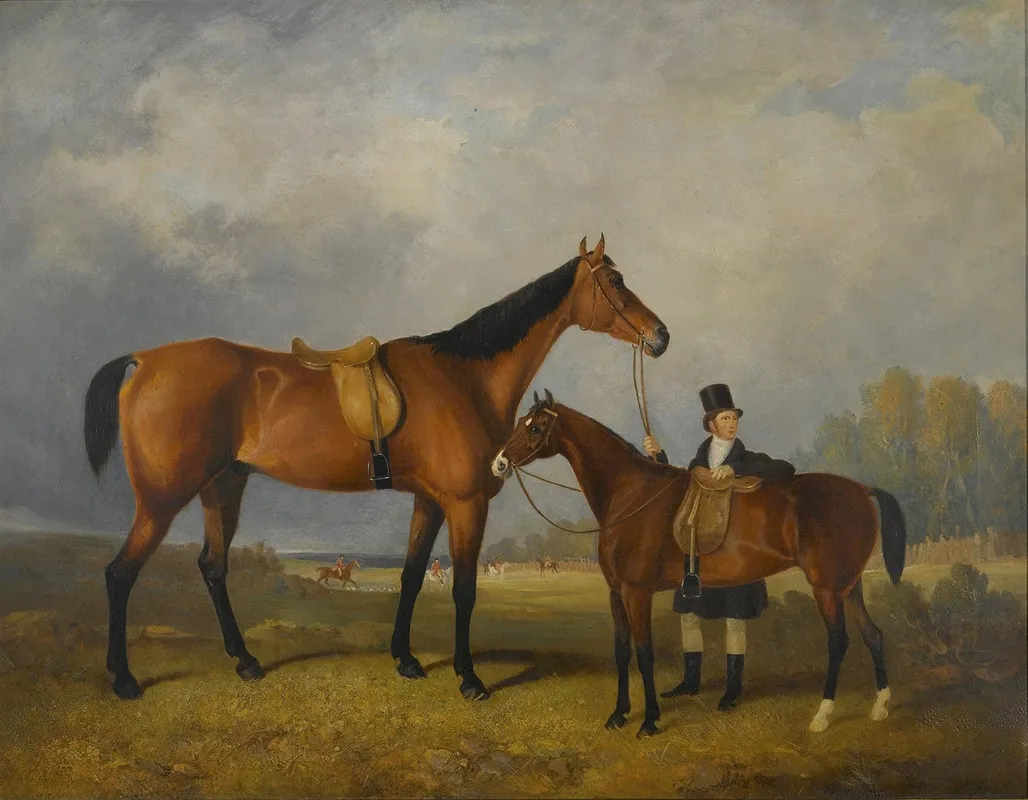 A Groom With His Hack Holding His Masters Horse Wall Art by Follower Of William Barraud - High-Resolution Digital Print