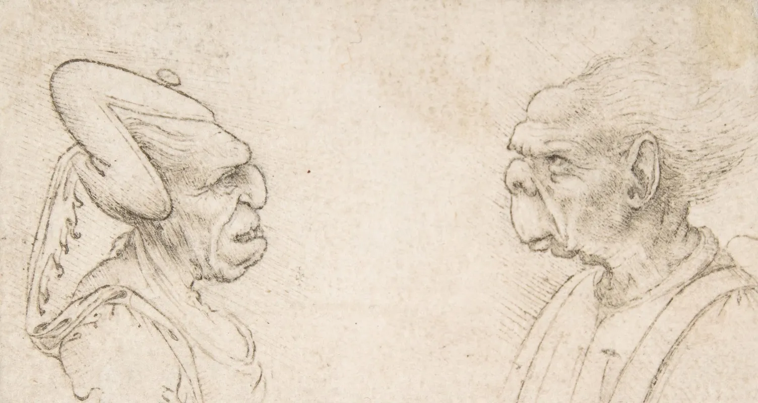 A Grotesque Couple Old Woman With An Elaborate Headdress And Old Man With Large Ears And Lacking A Chin Wall Art by Francesco Melzi - High-Resolution Digital Print