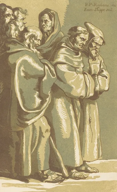 A Group Of Monks And A Woman Wall Art by John Skippe - High-Resolution Digital Print