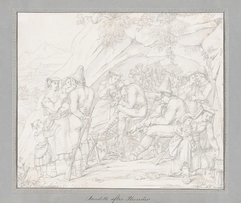 A Group Of Roman Bandits With Their Families And Companions After A Robbery Wall Art by Dietrich Wilhelm Lindau - High-Resolution Digital Print