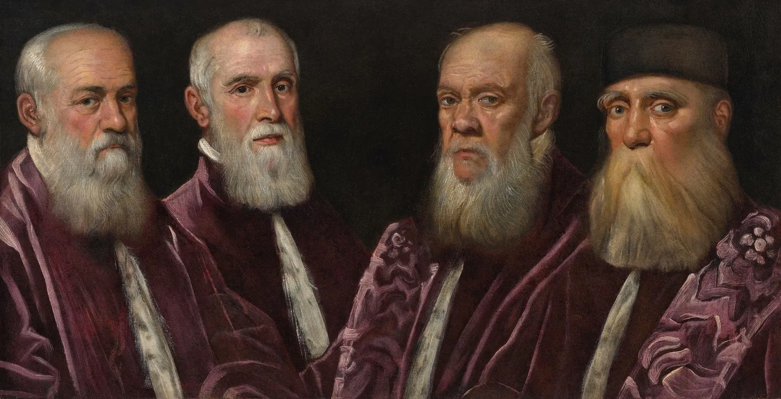 A Group Portrait Of Four Venetian Senators Wall Art by Domenico Tintoretto - High-Resolution Digital Print