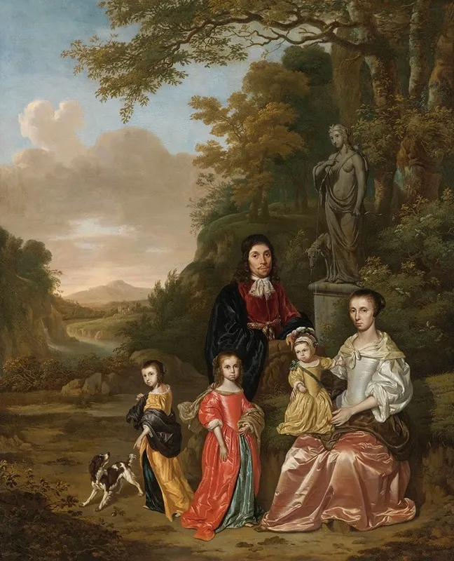 A Group Portrait Of The Loth Family In A Landscape Wall Art by Johan le Ducq - High-Resolution Digital Print