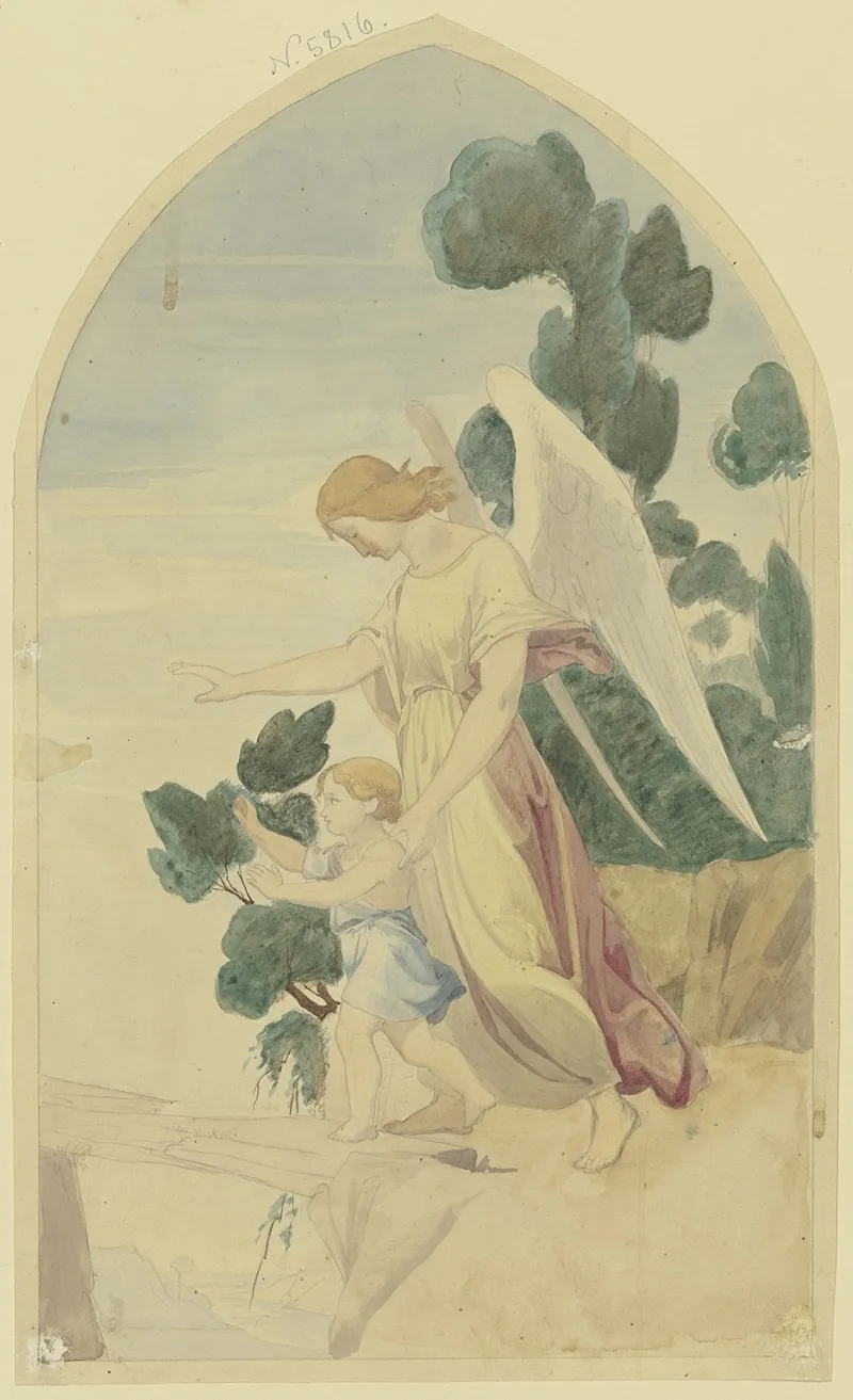 A Guardian Angel Guides A Child Over A Precipice Wall Art by Johann Jakob Jung - High-Resolution Digital Print