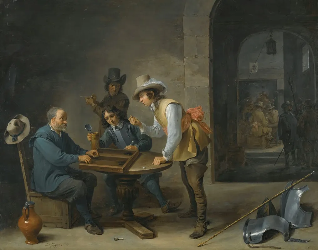 A Guardroom Scene With Tric Trac Players In The Foreground Wall Art by David Teniers The Younger - High-Resolution Digital Print