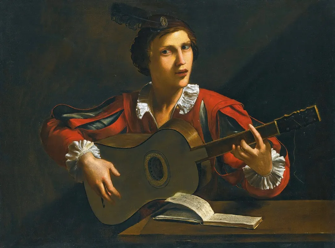 A Guitar Player Seated In An Interior Wall Art by Pietro Paolini - High-Resolution Digital Print