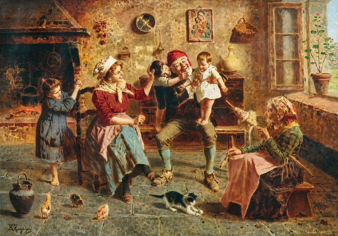 A Happy Family 3 Wall Art by Eugenio Zampighi - High-Resolution Digital Print