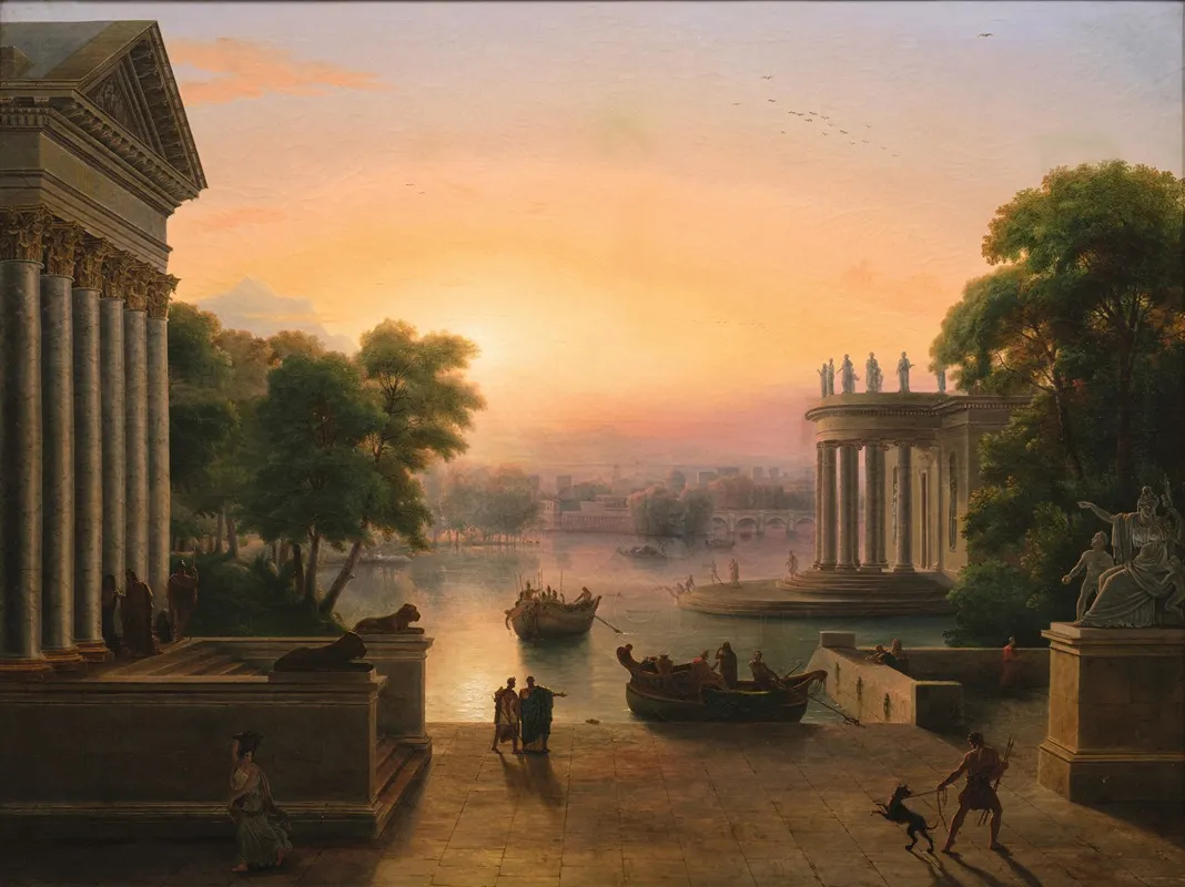 A Harbour Landscape With Temples Wall Art by Johann Nepomuk Schödlberger - High-Resolution Digital Print