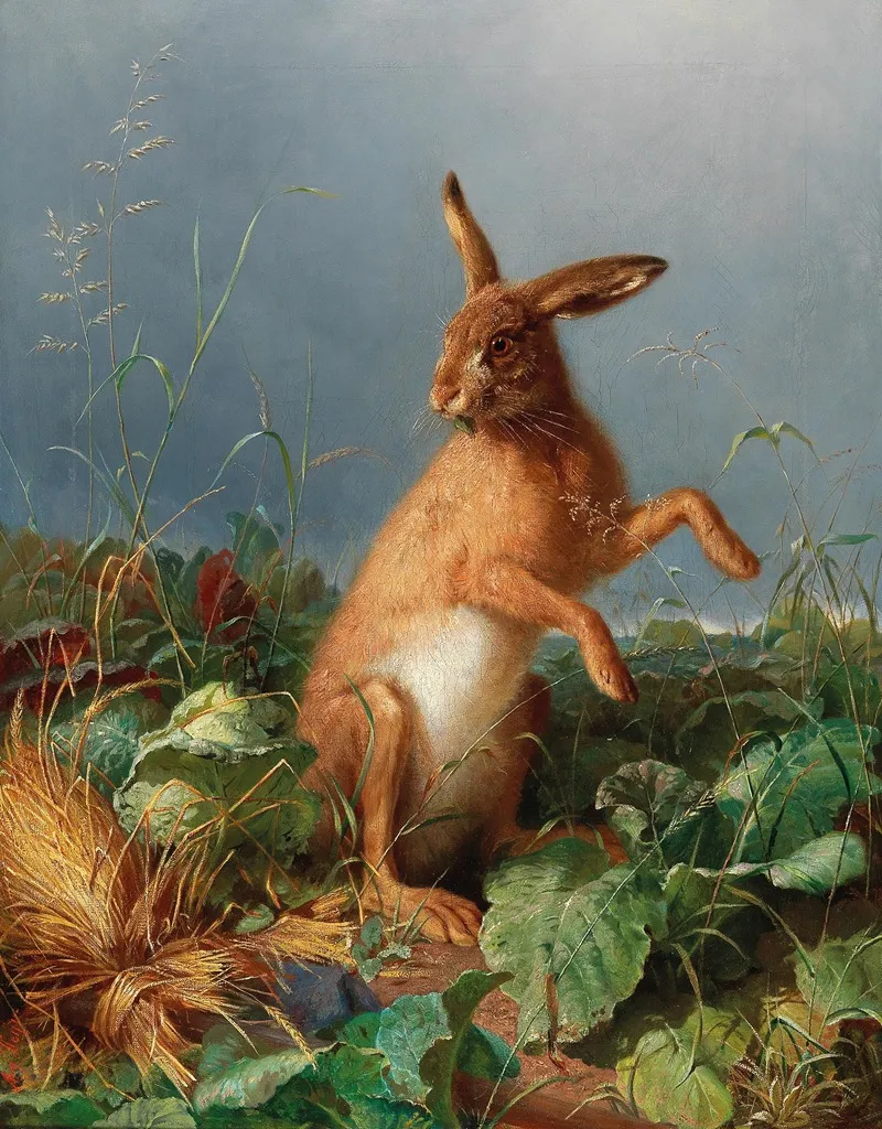 A Hare In The Field Wall Art by August Heyn - High-Resolution Digital Print