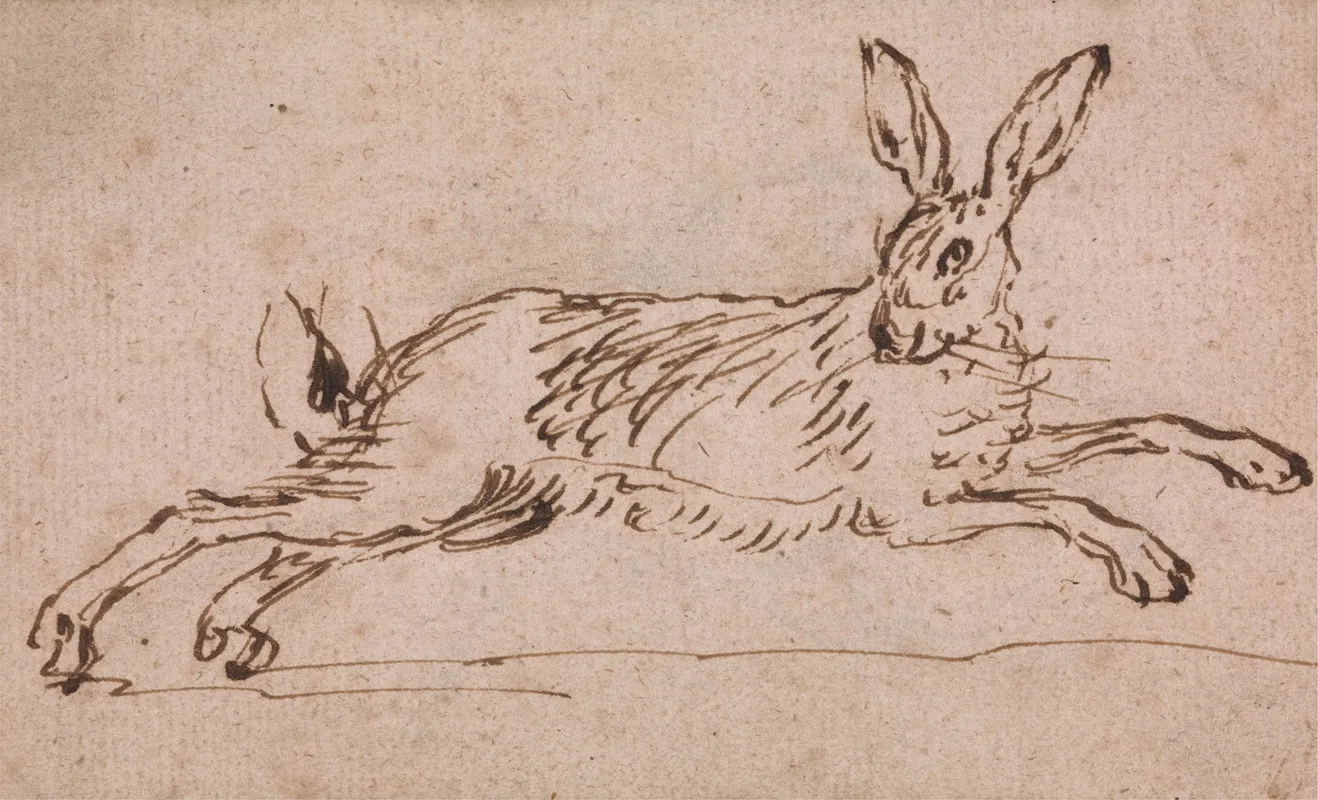 A Hare Running With Ears Pricked