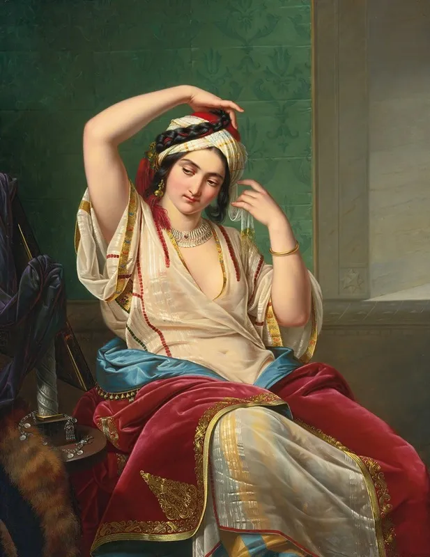 A Harem Beauty At Her Toilette Wall Art by Paul Emil Jacobs - High-Resolution Digital Print