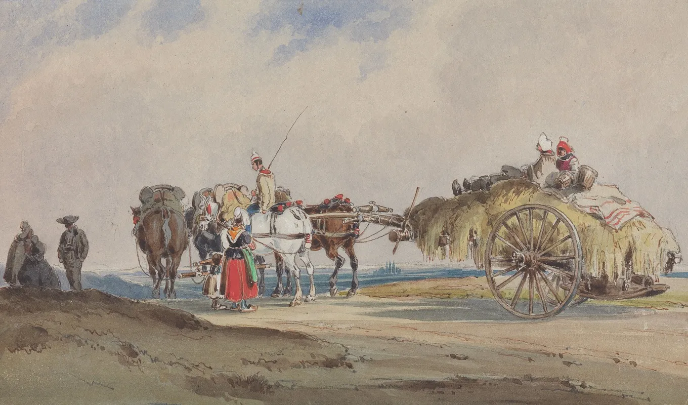 A Hay Wagon Drawn By Four Horses Wall Art by Charles Cooper Henderson - High-Resolution Digital Print