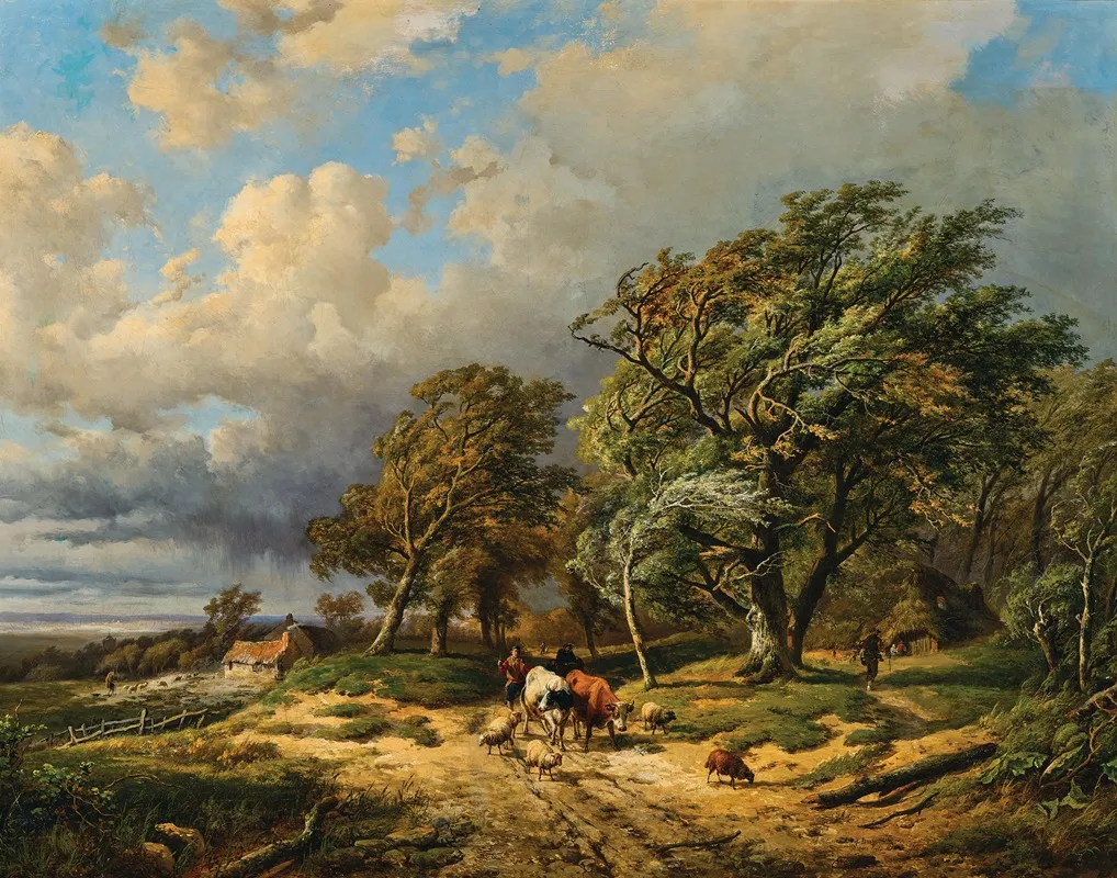 A Herd Of Animals Returning Home Before The Storm Wall Art by Alexander Joseph Daiwaille - High-Resolution Digital Print