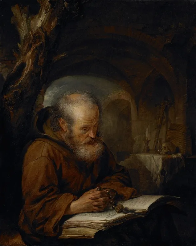 A Hermit Praying Wall Art by Gerrit Dou - High-Resolution Digital Print