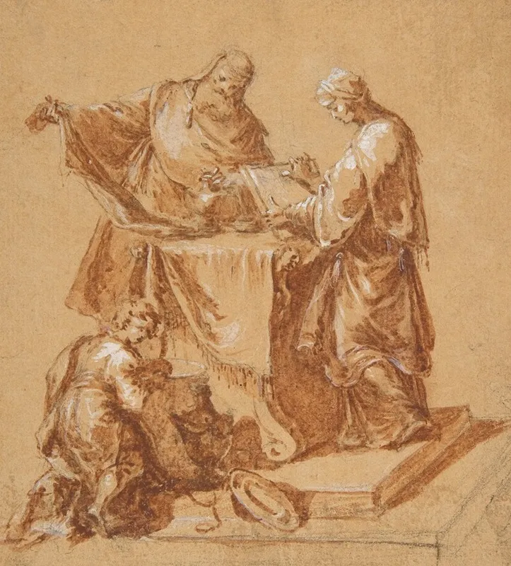 A High Priest The Prophetess Anna And A Kneeling Boy Around A Table Wall Art by Anton Kern - High-Resolution Digital Print