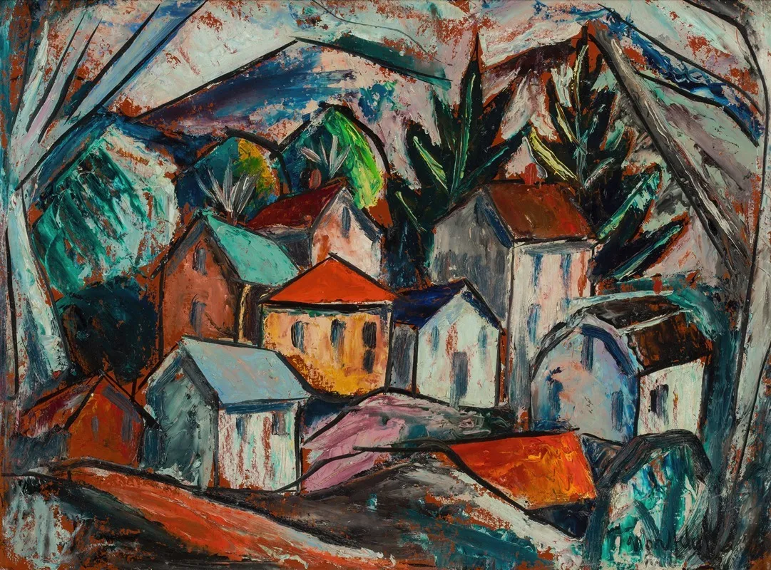 A Hillside Village Wall Art by Bror Julius Olsson Nordfeldt - High-Resolution Digital Print