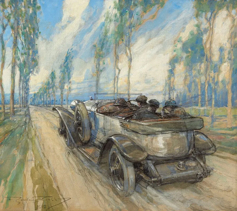 A Hispano Suiza In A Cypress Avenue Wall Art by Frederick Gordon Crosby - High-Resolution Digital Print