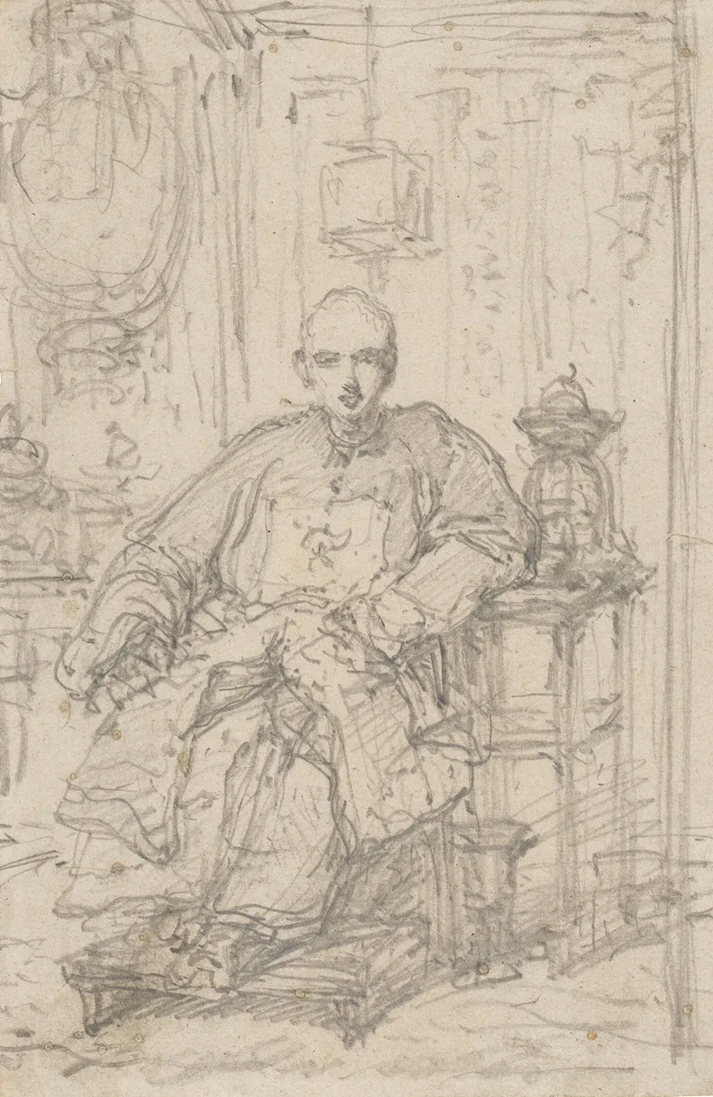 A Hong Merchant Seated In An Interior