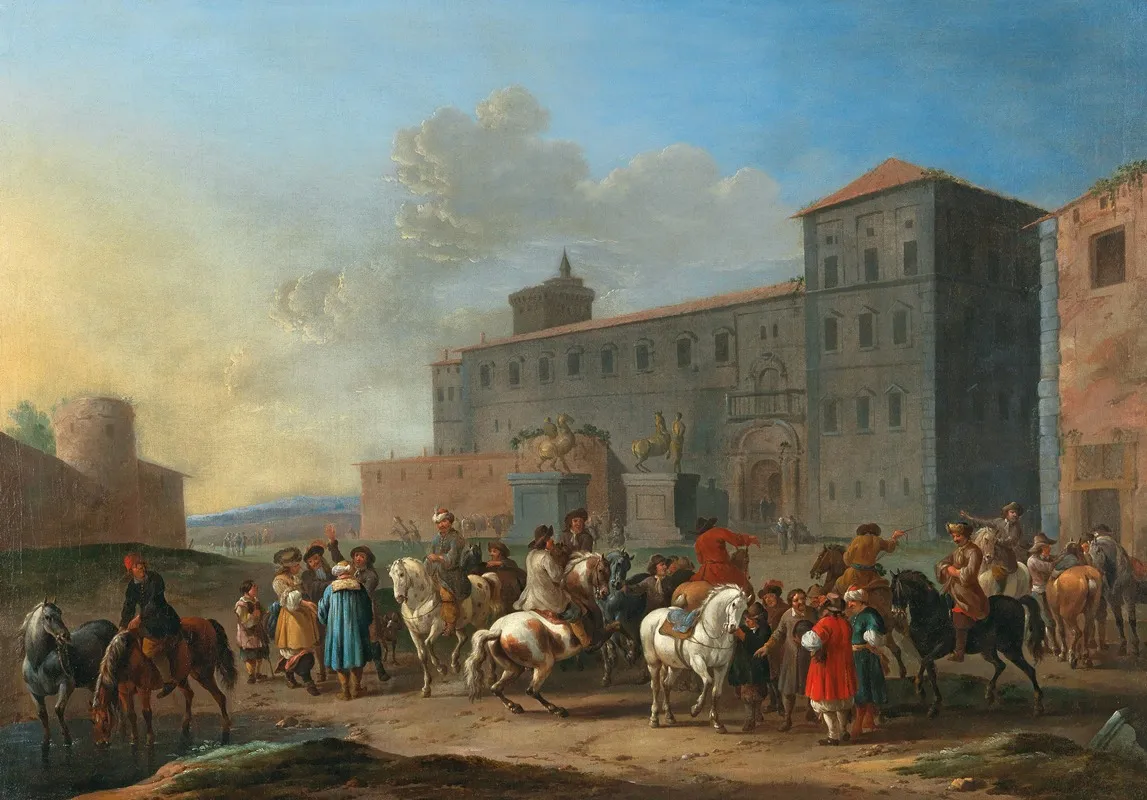 A Horse Market At The Piazza Del Quirinale Rome Wall Art by Simon Johannes van Douw - High-Resolution Digital Print
