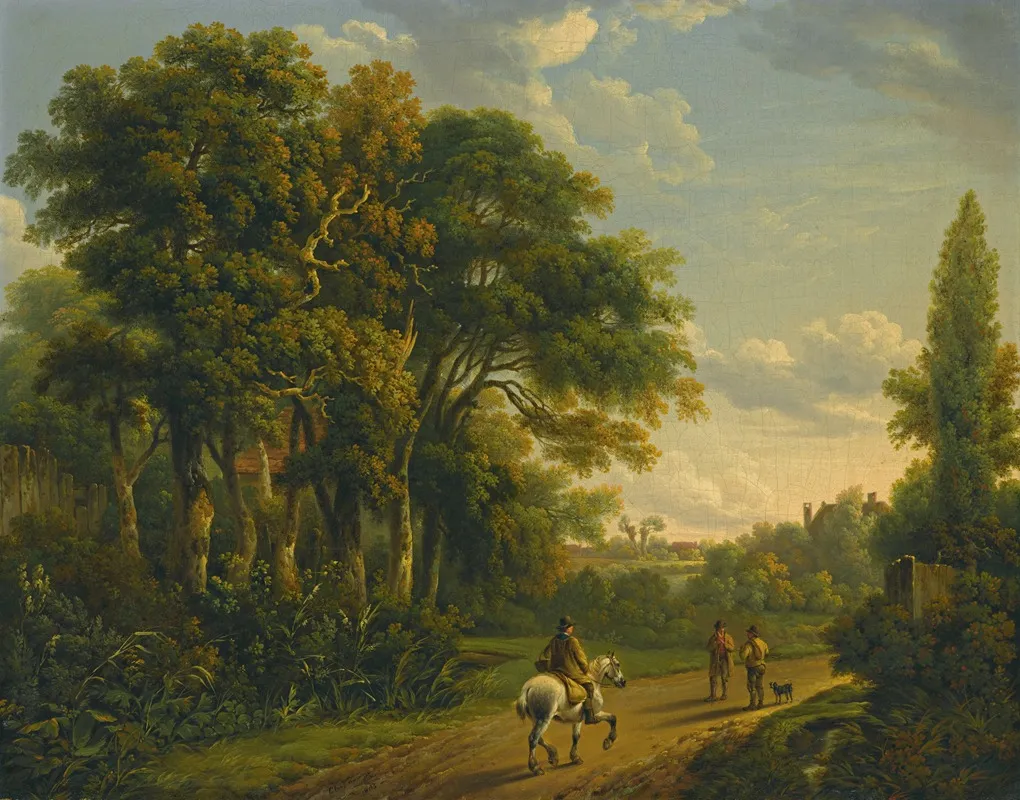 A Horseman And Figures On A Country Lane Wall Art by Charles Towne - High-Resolution Digital Print