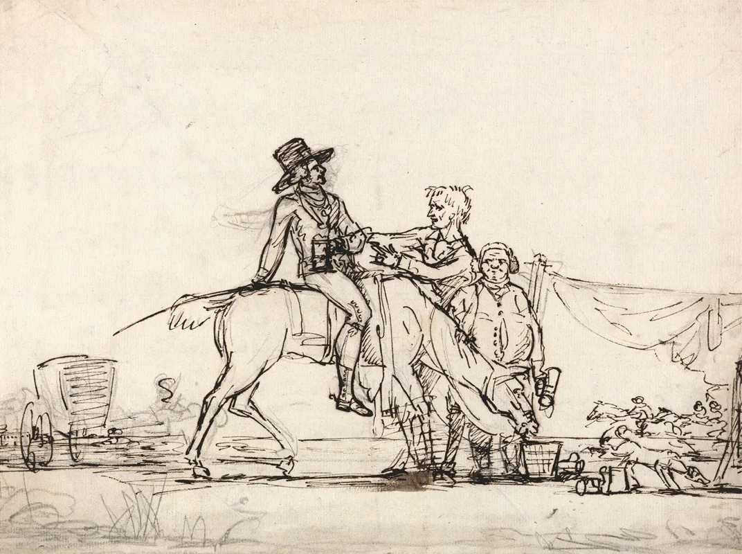 A Horseman And Other Figures At A Race Course