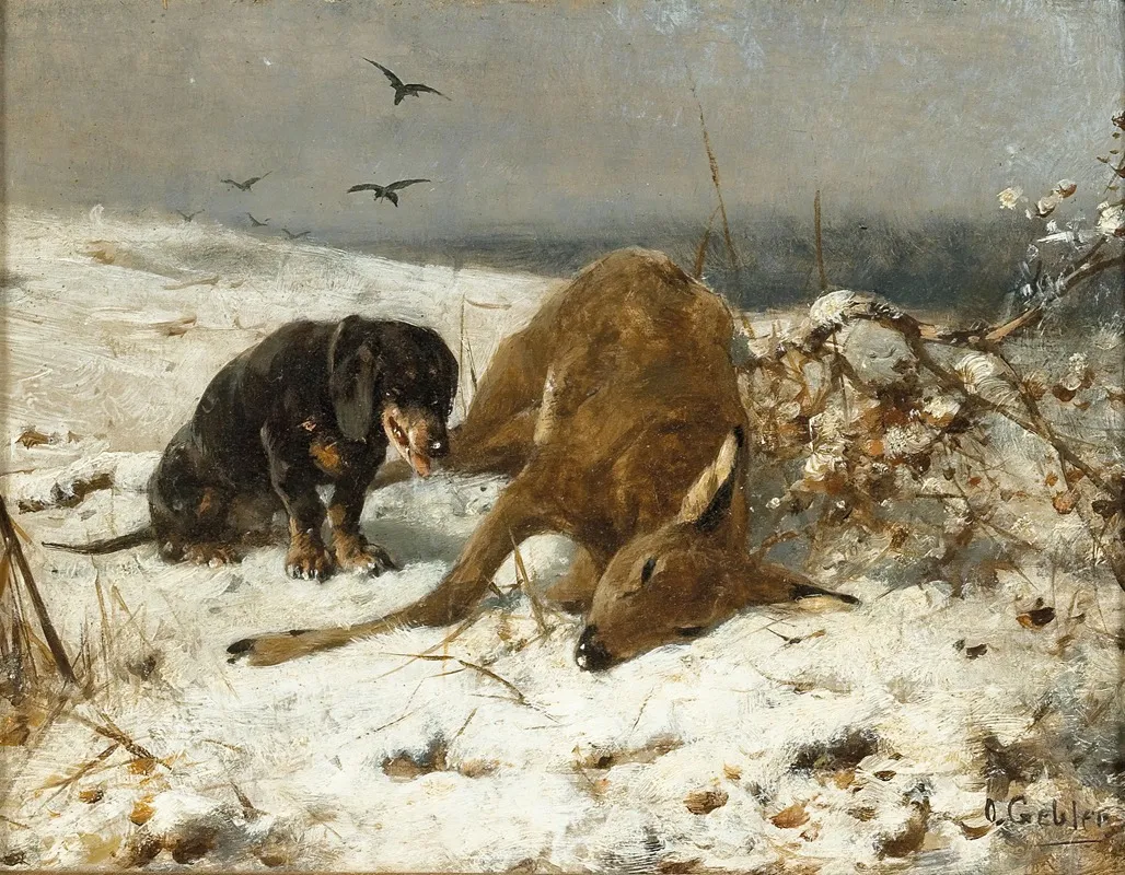 A Hound With Dead Deer Wall Art by Otto Gebler - High-Resolution Digital Print