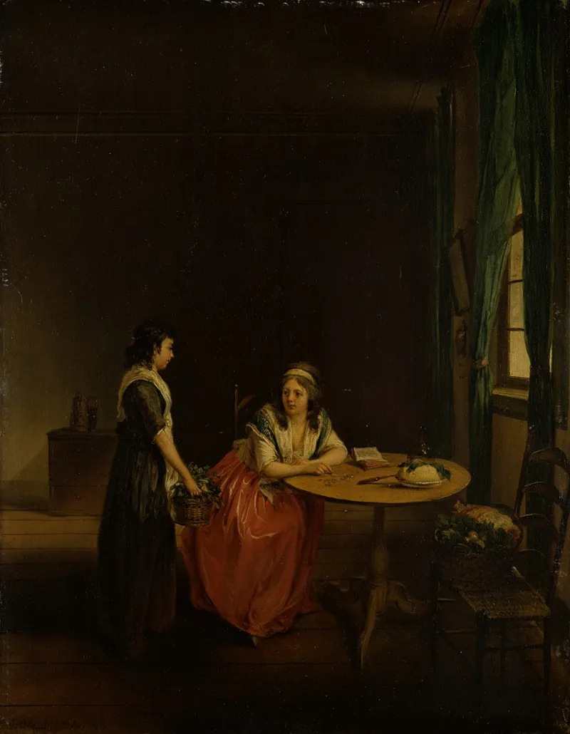 A Housewife Settling Up With Her Maid Wall Art by Georg Karl Urlaub - High-Resolution Digital Print