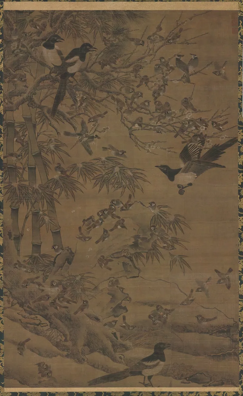 A Hundred Birds And The Three Friends Wall Art by Bian Wenjin - High-Resolution Digital Print