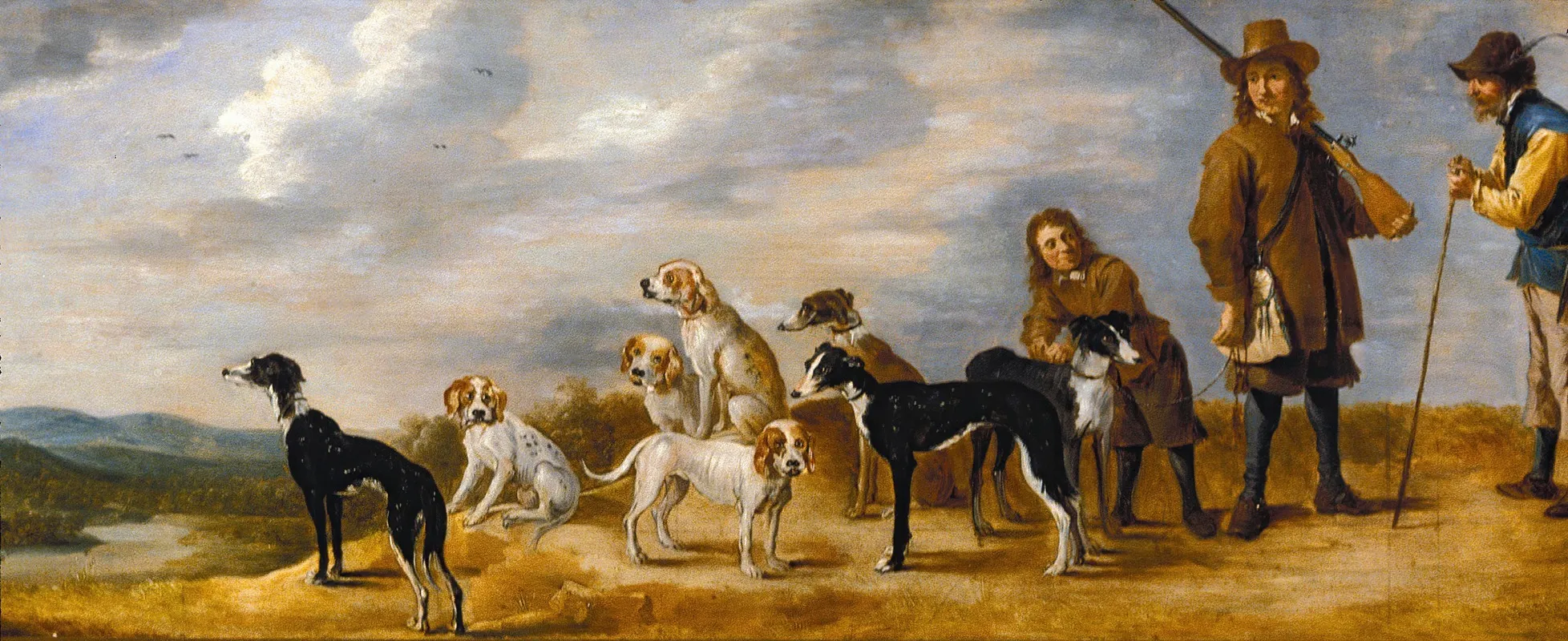 A Hunter With Eight Hounds Wall Art by workshop of David Teniers the Younger - High-Resolution Digital Print
