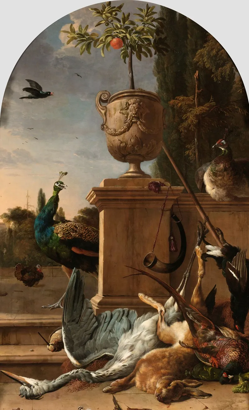 A Hunters Bag On A Terrace Wall Art by Melchior d'Hondecoeter - High-Resolution Digital Print
