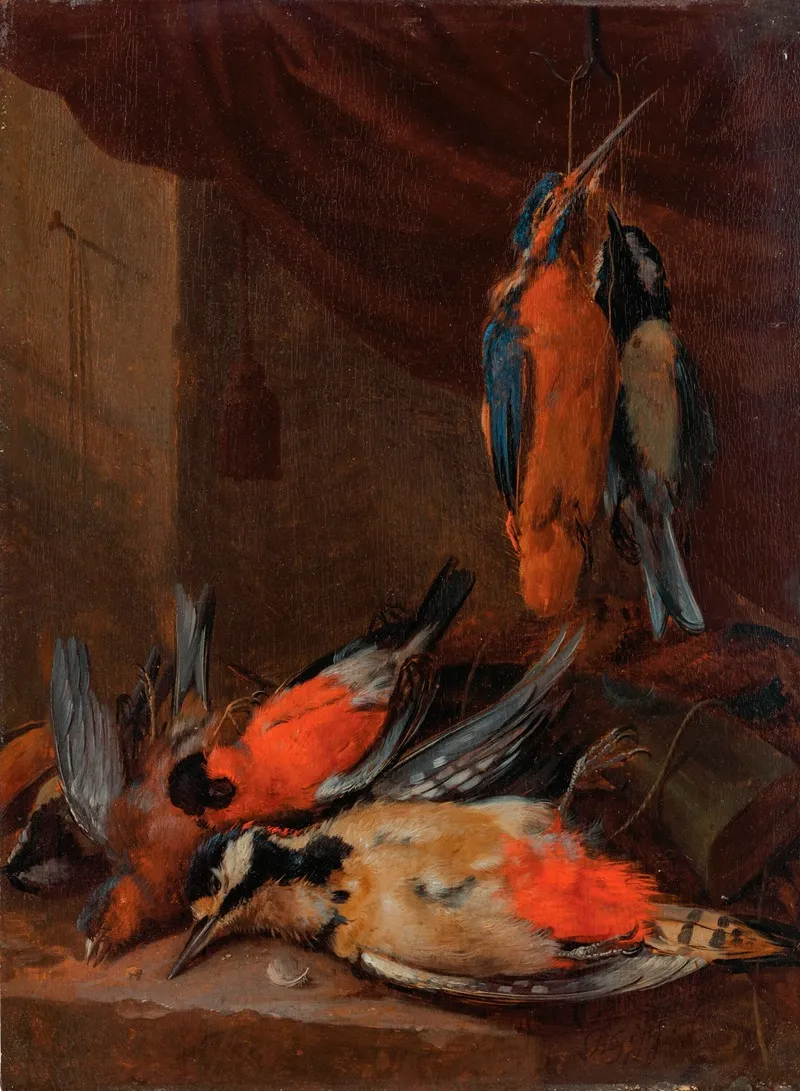 A Hunting Still Life With Various Songbirds Wall Art by Adriaen De Grijef - High-Resolution Digital Print