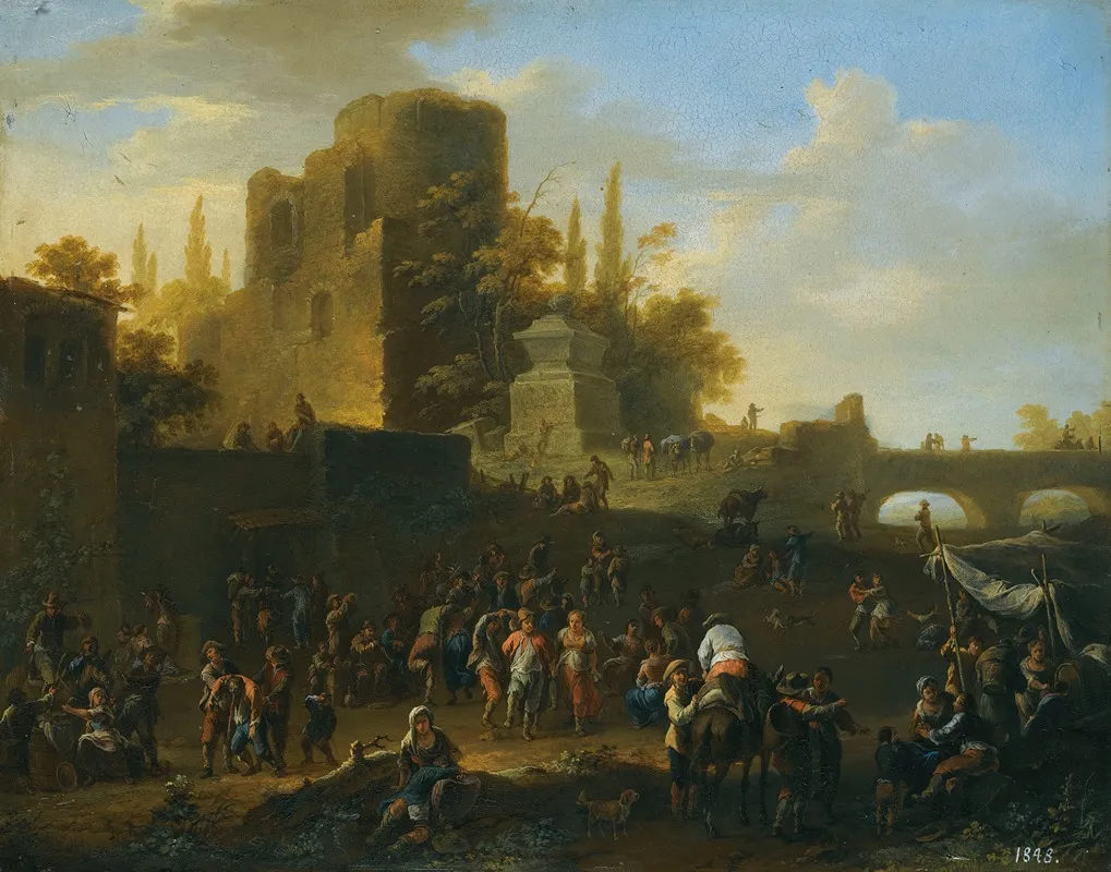 A Kermesse With Villagers By Ruins