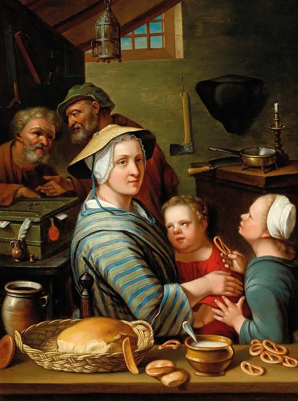 A Kitchen Interior With Figures Wall Art by Johann Gerlach Lambert - High-Resolution Digital Print