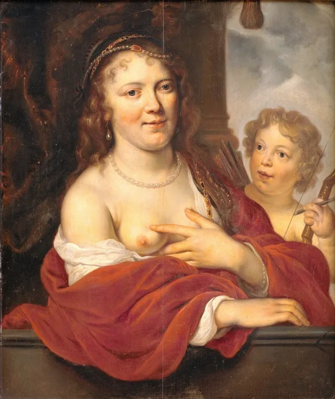 A Lady And Her Child As Venus And Cupid Wall Art by Govert Flinck - High-Resolution Digital Print