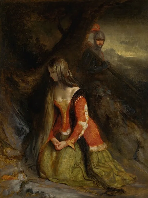 A Lady And Her Knight Errant Possibly A Scene From Ivanhoe Wall Art by Robert Scott Lauder - High-Resolution Digital Print