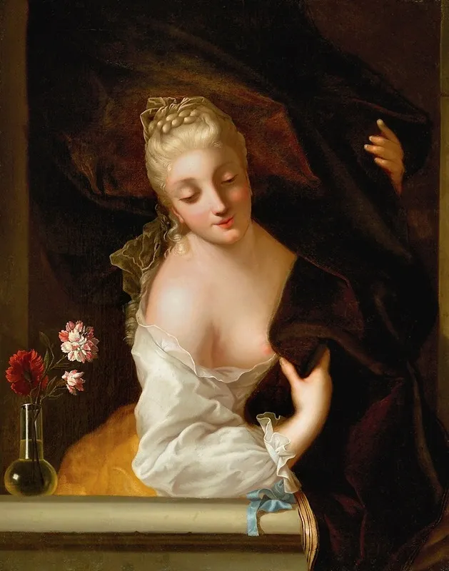 A Lady At A Window Wall Art by Jean Raoux - High-Resolution Digital Print