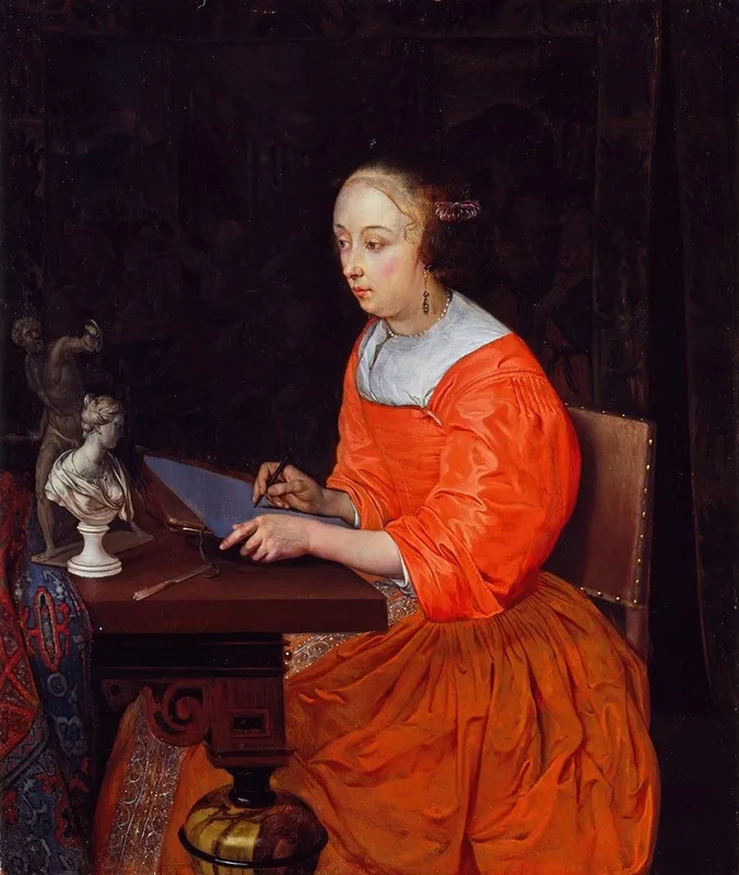 A Lady Drawing Wall Art by Eglon van der Neer - High-Resolution Digital Print