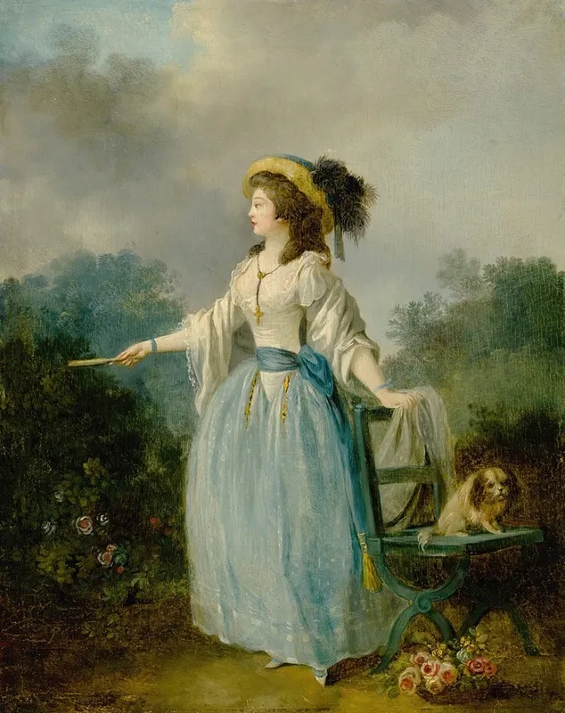 A Lady In A Garden With Her Dog