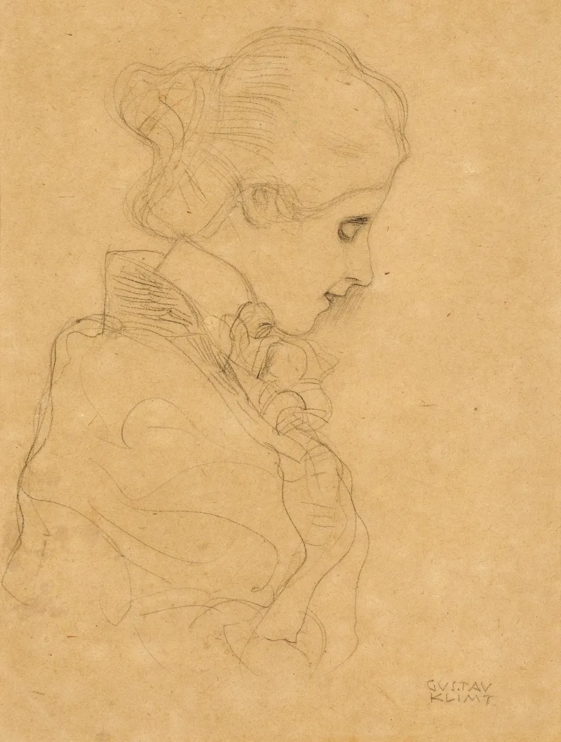 A Lady In Profile To The Right Wall Art by Gustav Klimt - Canvas Print