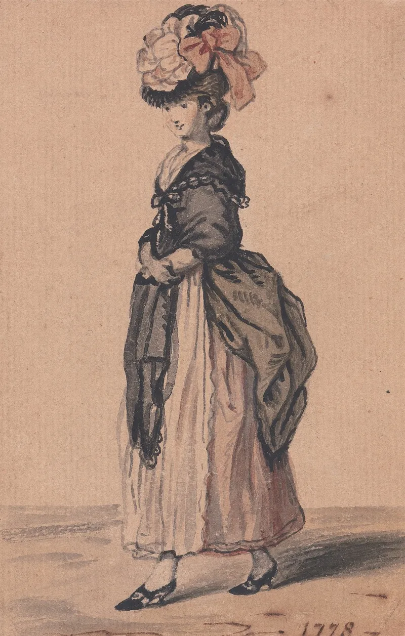 A Lady Of Fashion With Black Shawl And Black Shoes Wall Art by John Collet - High-Resolution Digital Print