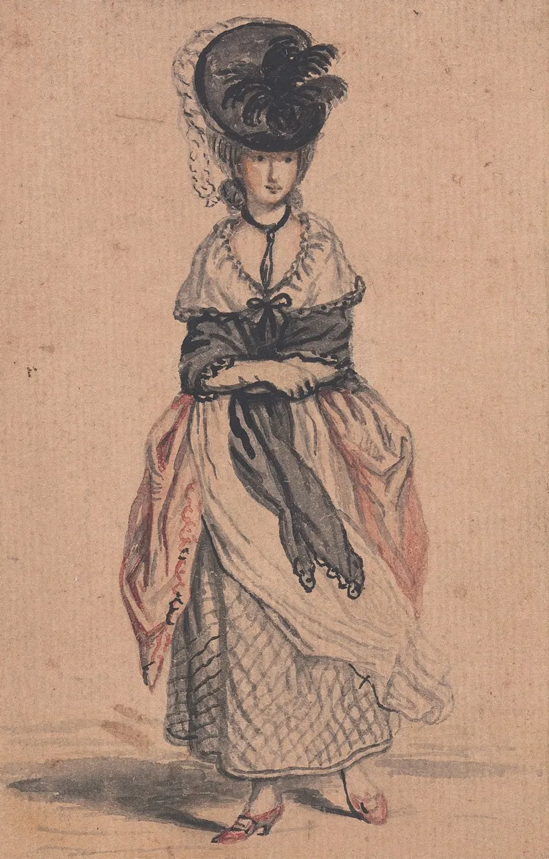 A Lady Of Fashion With Black Shawl And Red Shoes Wall Art by John Collet - High-Resolution Digital Print