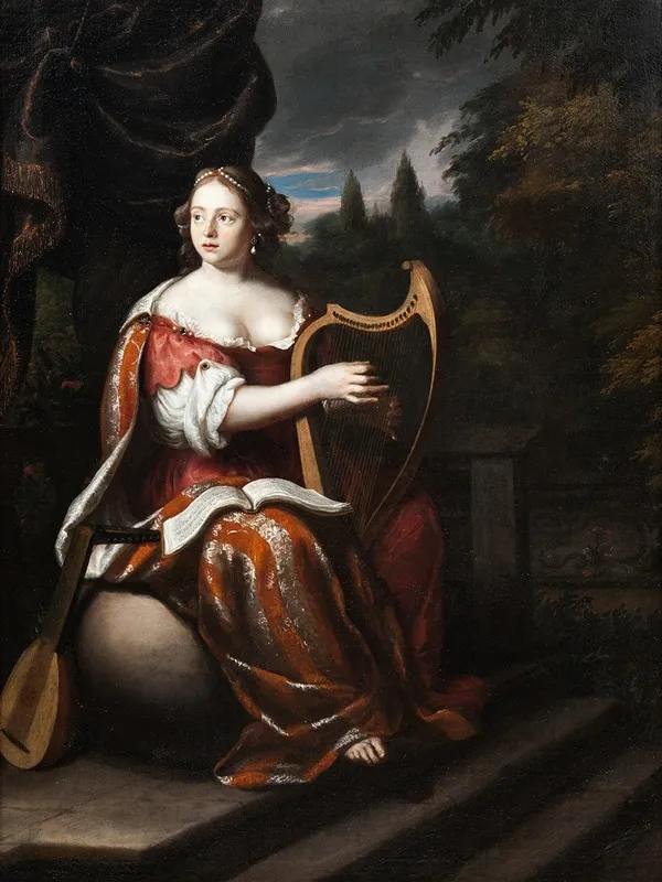 A Lady Playing The Harp Wall Art by Martin Mytens - High-Resolution Digital Print
