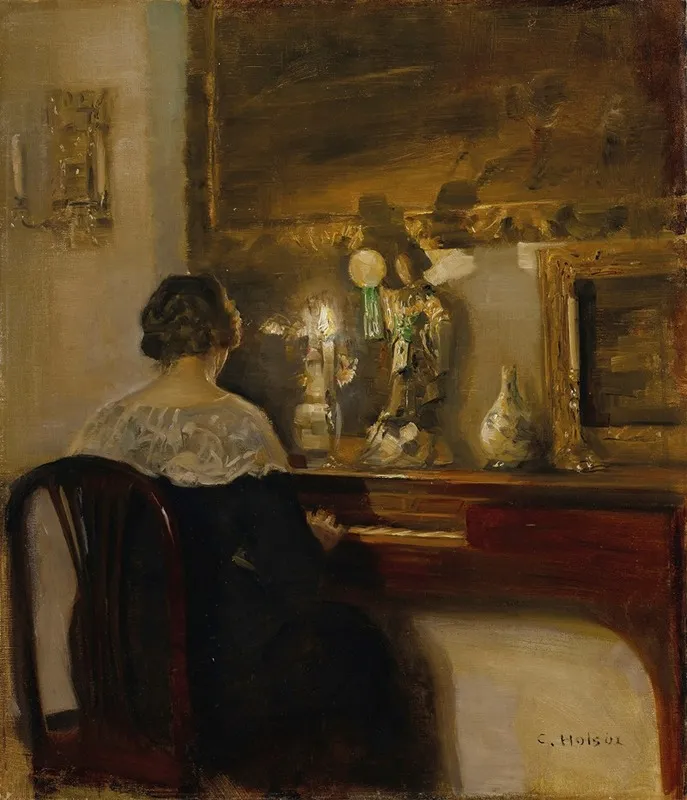 A Lady Playing The Piano Wall Art by Carl Holsøe - High-Resolution Digital Print
