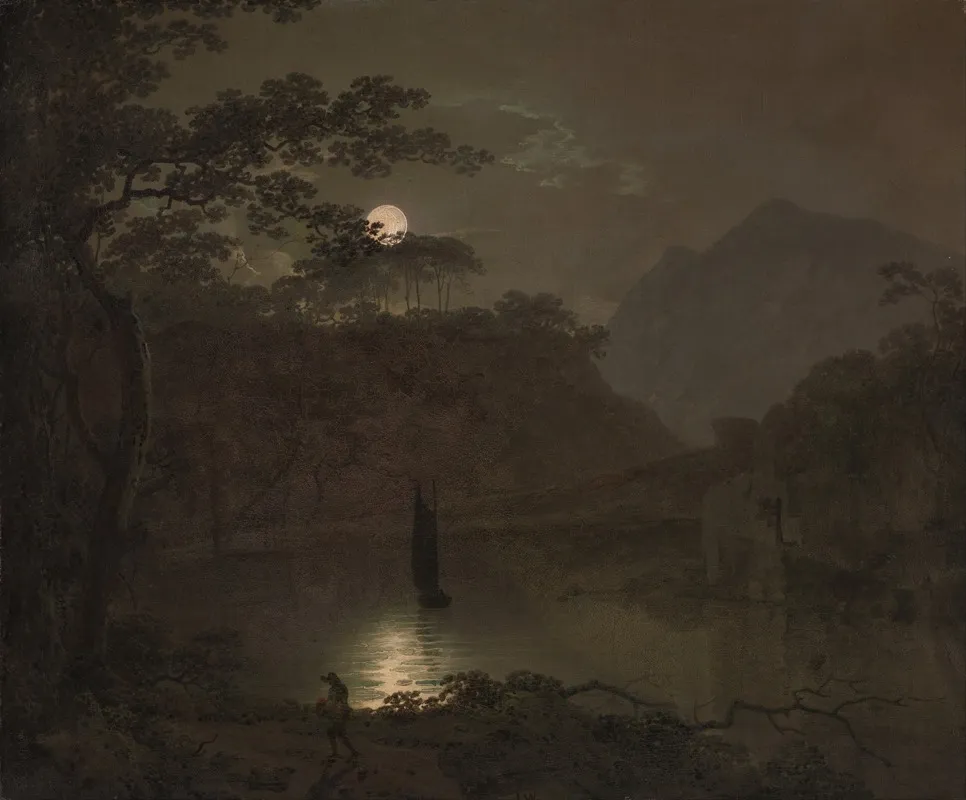 A Lake By Moonlight Wall Art by Joseph Wright of Derby - High-Resolution Digital Print