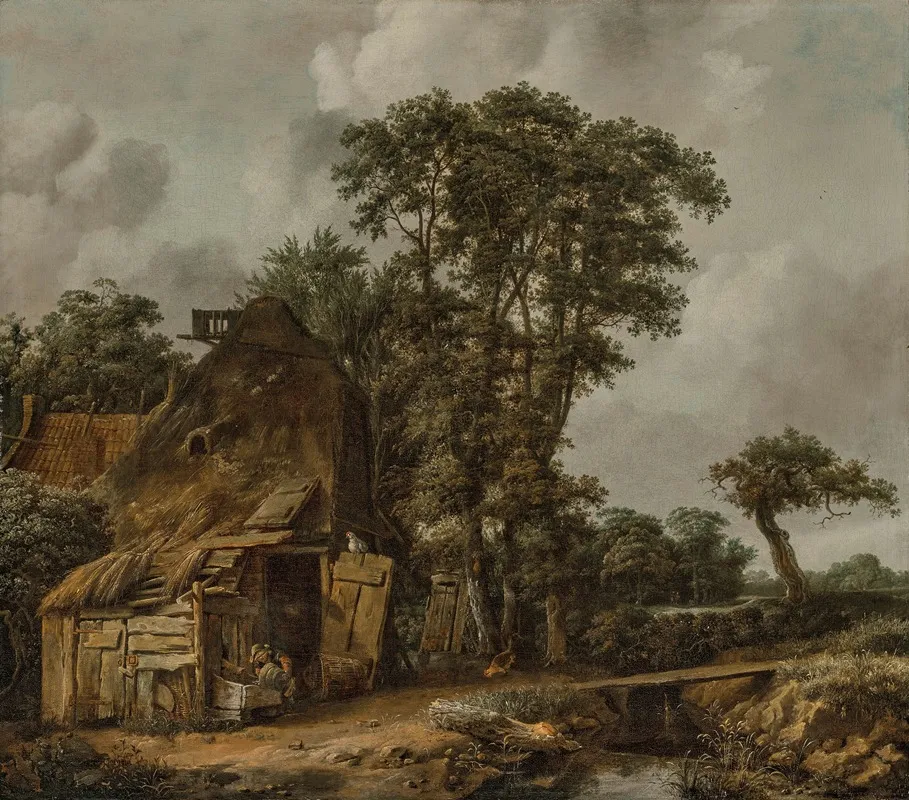 A Landscape With A Farmhouse By A Stream Wall Art by Cornelis Gerritsz Decker - High-Resolution Digital Print