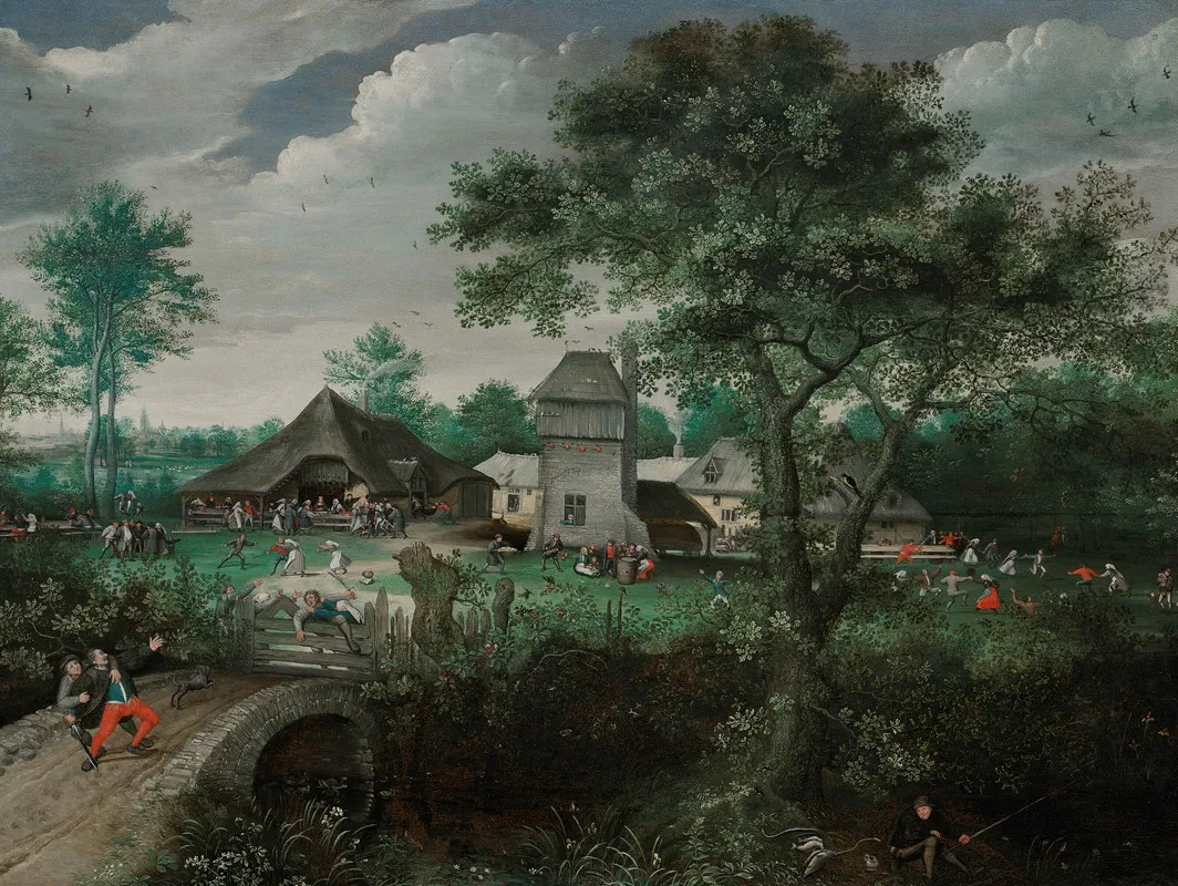 A Landscape With A Peasant Wedding And A Village Festival Antwerp Beyond Wall Art by Lucas van Valckenborch - High-Resolution Digital Print