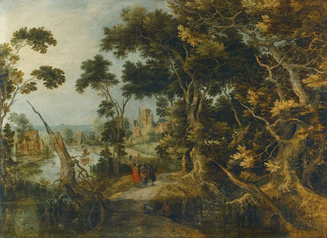 A Landscape With Christ And His Disciples On The Road To Emmaus Wall Art by Gillis Claesz. de Hondecoeter - High-Resolution Digital Print