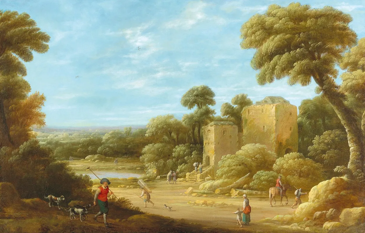 A Landscape With Figures In Front Of A Ruin Wall Art by Joost Cornelisz Droochsloot - High-Resolution Digital Print