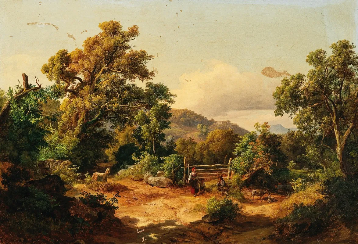 A Landscape With Goatherders Wall Art by Karoly Marko the Younger - High-Resolution Digital Print