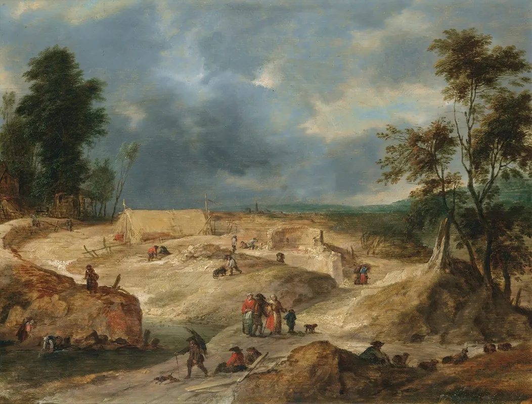 A Landscape With Peasants Building A Village Wall Art by Flemish School - High-Resolution Digital Print